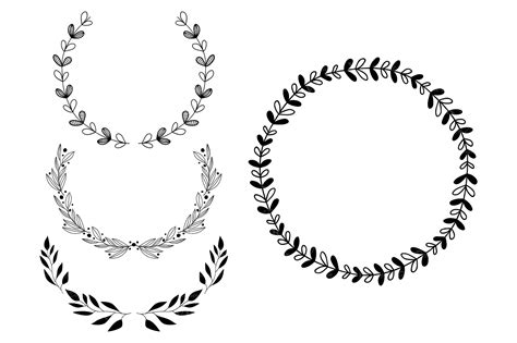 Wreaths Clipart Hand Drawn Black Design Elements Digital Wreath