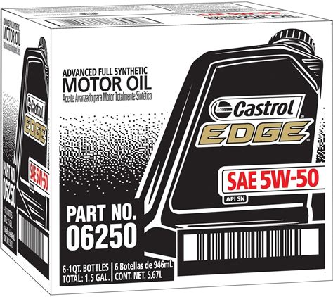 Castrol 06250 Edge 5w 50 Advanced Full Synthetic Motor Oil 1 Quart 6 Pack