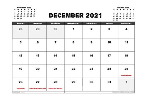 Free printable 2021 calendars in adobe pdf format (.pdf). Free December 2021 Calendar Australia Printable 12 ...