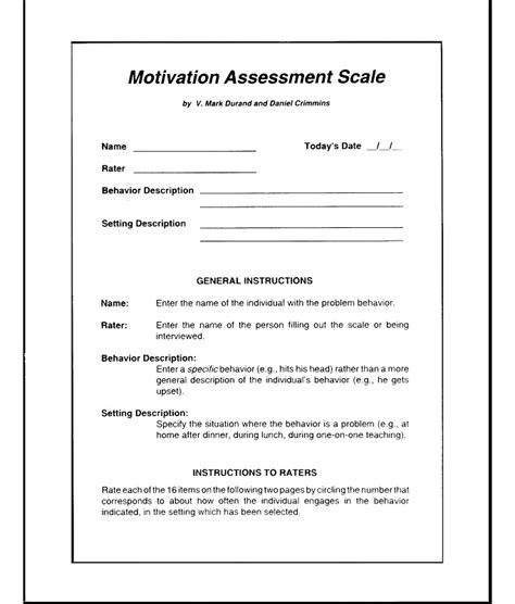 Motivation Assessment Scale Mas 25 Forms In English Monaco