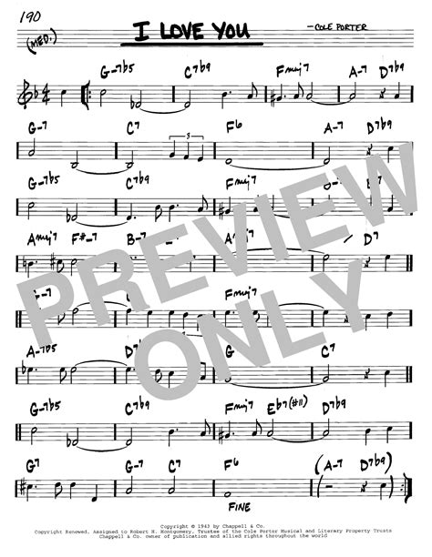 I Love You Sheet Music Cole Porter Real Book Melody And Chords C