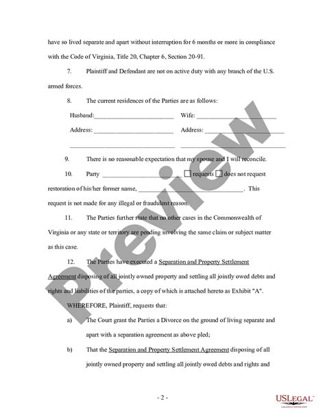 Virginia Complaint Bill Of Complaint For Divorce Virginia Template US Legal Forms