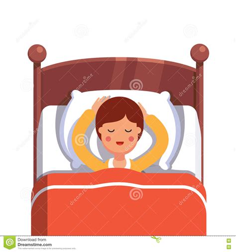 Teen Boy Sleeping Peacefully Smiling In Her Bed Stock Vector