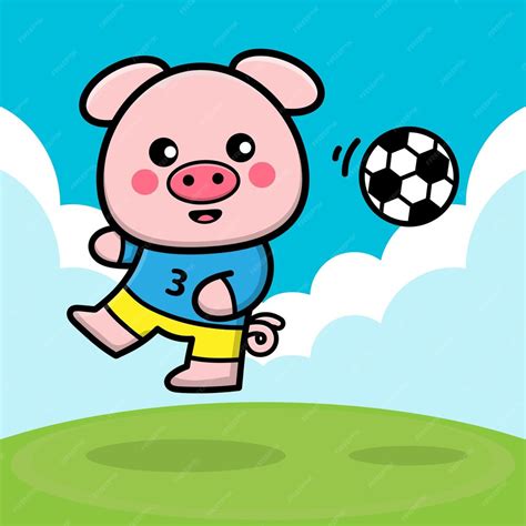 Premium Vector Cute Pig Playing Soccer Ball Cartoon Illustration