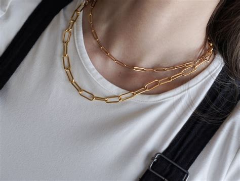 18K Gold Paper Clip Necklace Minimalist Necklace Chain In Etsy