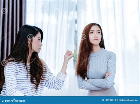 Same Sex Asian Lesbian Couple Lover Reconcile Girlfriend Stock Image