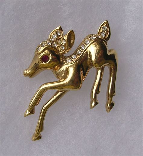 Signed Attwood And Sawyer Rhinestone Bambi Deer Figural Brooch From Bygonebeauties On Ruby Lane