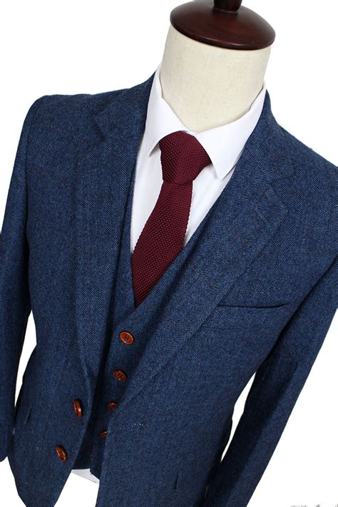 Globally, the most accepted piece. Wool Blue Herringbone Retro Gentleman Style Custom Made ...