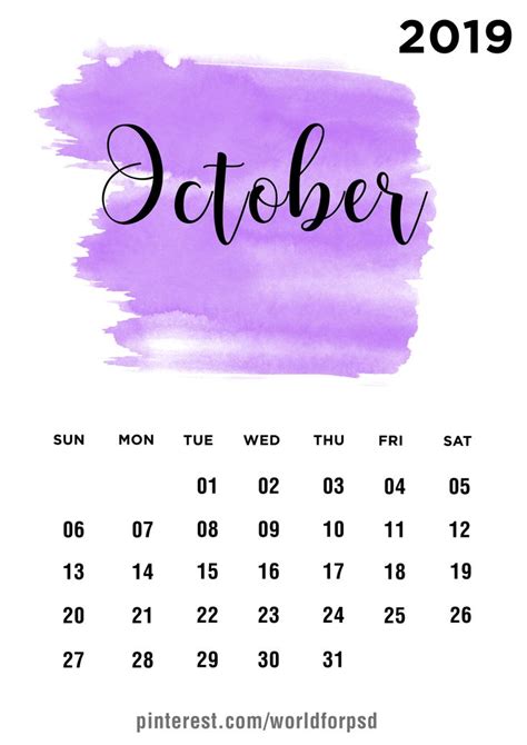 A Calendar With The Word October Written In Cursive Writing On Purple