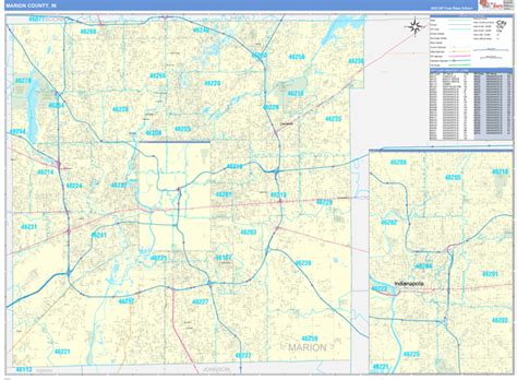 Marion County In Zip Code Wall Map Basic Style By Marketmaps Mapsales