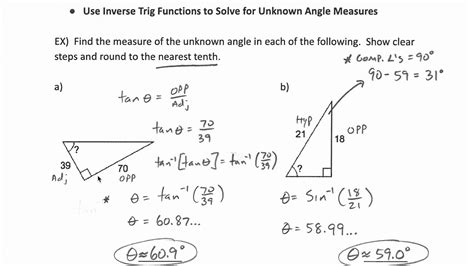 Use Inverse Trig Functions To Solve For Unknown Angle Measures Youtube