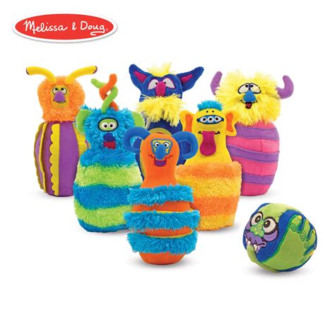 melissa and doug monster bowling game plush 6 pin bowling game with carrying case weighted