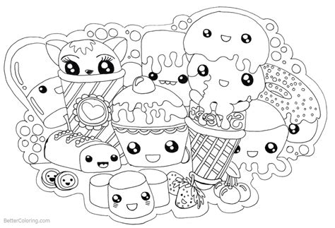 Foods Doodle Coloring Page Printable Cute Kawaii Coloring