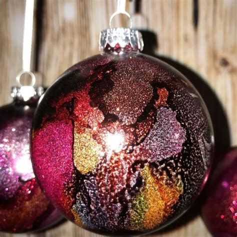 alcohol ink and glitter glass christmas ornament bulb handmade beautiful colors made in us purples