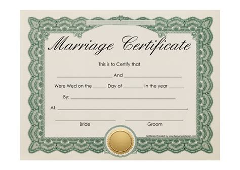 Beige Marriage Certificate Template With Green Frame Download Printable