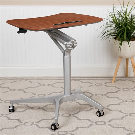 Flash Furniture Mobile Sit Down Stand Up Mahogany Computer Desk With