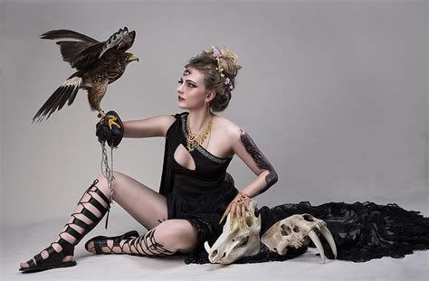 Fantasy Girl Sitting Birds Skull Women Model Hd Wallpaper