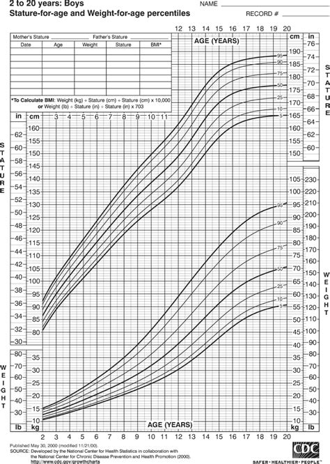 Growth Chart For Boys 2 To 20 Years Toddler Growth Chart Pediatric