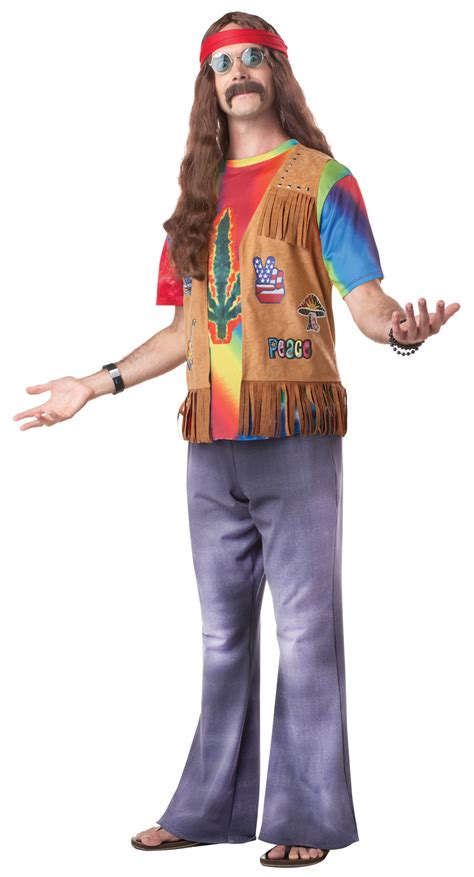 Deluxe Mens Hippie Fancy Dress Funky Hippy Adult S S Costume Outfit