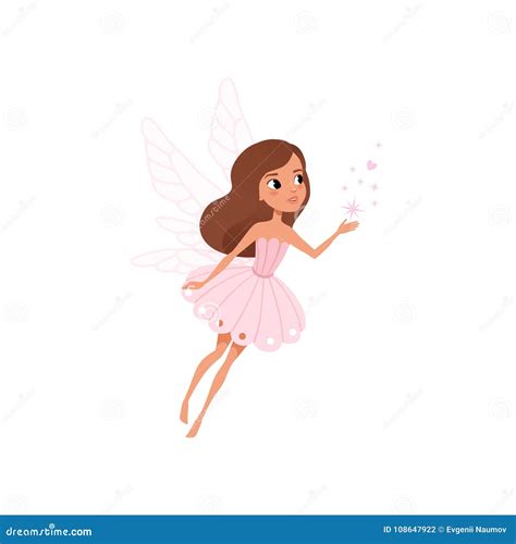 Cartoon Fairy Girl Flying And Spreading Magical Dust Brown Haired