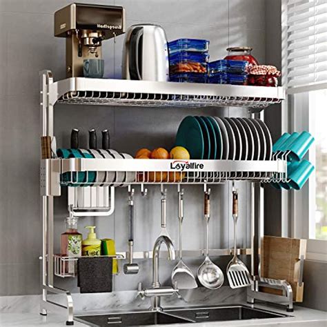 Dish racks are usually stainless steel, silicone, bamboo or plastic. Loyalfire Over Sink Dish Drying Rack, 2 Tier Stainless ...