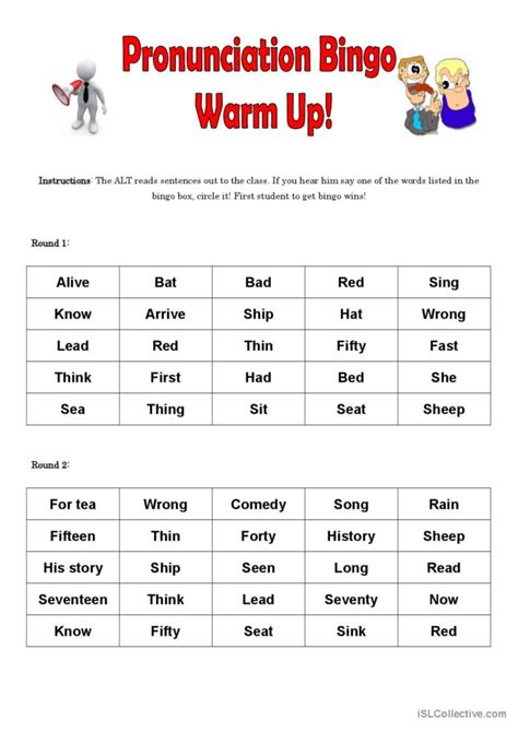 Pronunciation Bingo Warm Up Pronunci English Esl Worksheets Pdf And Doc
