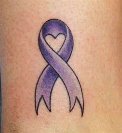 A Purple Ribbon With A Heart Tattoo On The Ankle