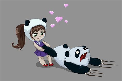 Art Girl Panda Bear Hearts Love Fear Original Anime