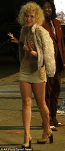 maggie gyllenhaal in a curly blonde wig and tiny bra as she films the deuce daily mail online