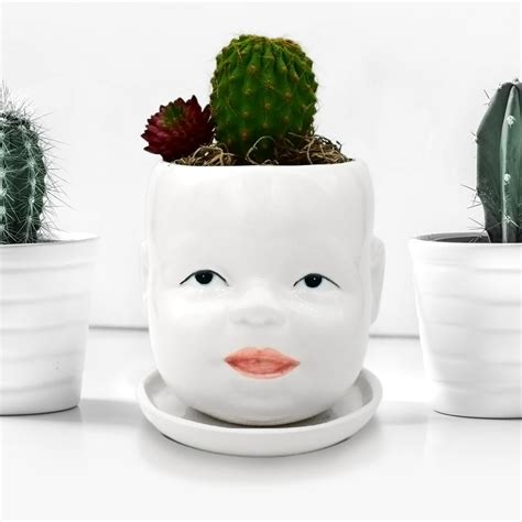 Ceramic Succulent Pot Cute Indoor Outdoor Head Planter Unique