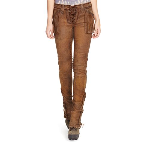 Polo Ralph Lauren Fringed Stretch Leather Pant In Brown Lyst