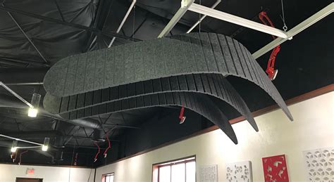 There are different ways of installing these tiles, like creating a suspended ceiling. Suspended Acoustic Ceiling Baffles - Room Pictures & All ...