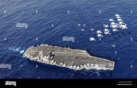 Aerial View Of The Us Navy Aircraft Carrier Uss Nimitz During An Stock