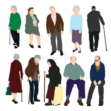 Set Of Old People Set Of 10 Old Men And Women Color Illustration