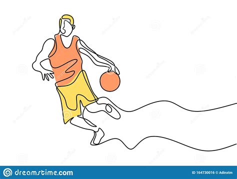 Basketball Player Dribbling A Ball One Continuous Line Drawing Vector