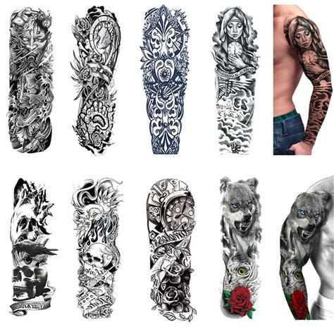 Sehao Temporary Tattoo Sleeves 8 Sheets Large Fake Black Full Arm