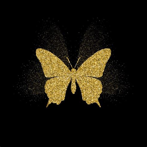 Golden Glitter Butterfly Silhouettes Kite Texture In Corner On White