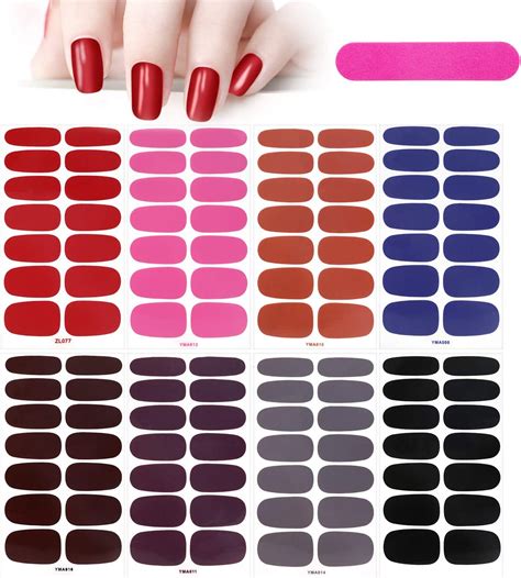 8 Sheets Solid Color Full Wraps Nail Stickers With Nail Filemwoot Self