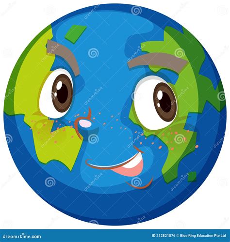 Earth Cartoon Character With Happy Face Expression On White Background