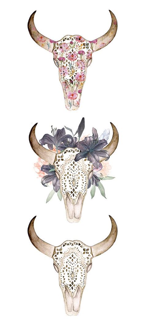 Watercolor Skull With Antlers In Flowers Hand Painted Ornament