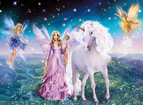 Fairies And Unicorn Luminos Unicorn Fantasy Girl Green White