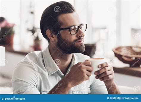 Young Handsome Man With Cup Of Coffee In Cafe Stock Image Image Of