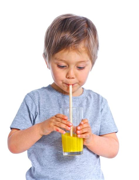Little Boy Drinking Orange Juice Stock Image Image Of Looking