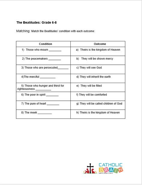 The Beatitudes Grades 6 8 Worksheet