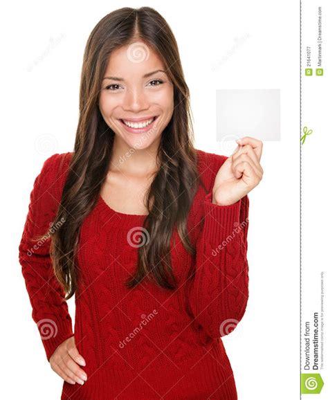Showing Woman Presenting T Card Stock Image Image Of Caucasian