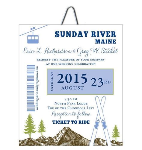 Ski Pass Mountain Wedding Skis And Gondola Lift Ticket Wedding