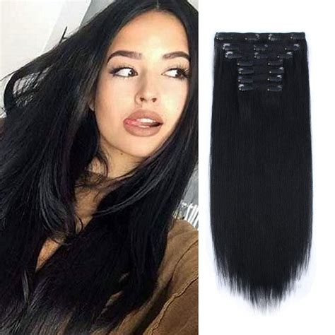 Amazon Com Lovrio A Grade Clip In Hair Extensions Real Human Hair Jet Black Color Double