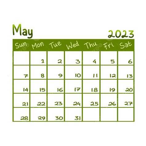 필기 달력 2023 5월 녹색 테마 2023 달력 할 수있다 Png 일러스트 및 Psd 이미지 무료 다운로드 Pngtree