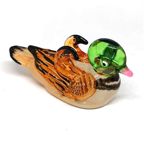 Glass Mandarin Duck Figurine Collectible Hand Blown Art Etsy