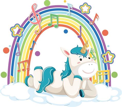 Unicorn Laying On Cloud With Rainbow And Melody Symbol 2978746 Vector